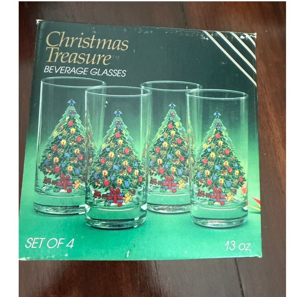 Jamestown Christmas Treasure Beverage Glasses 4 Vintage